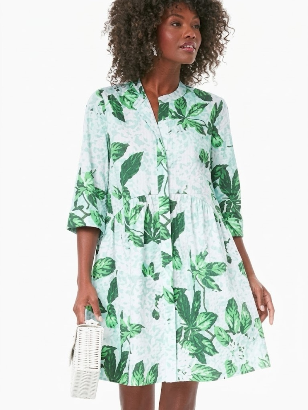 Tuckernuck Royal Shirtdress Sconset Blooms Cotton Green Leaf Print Size XS